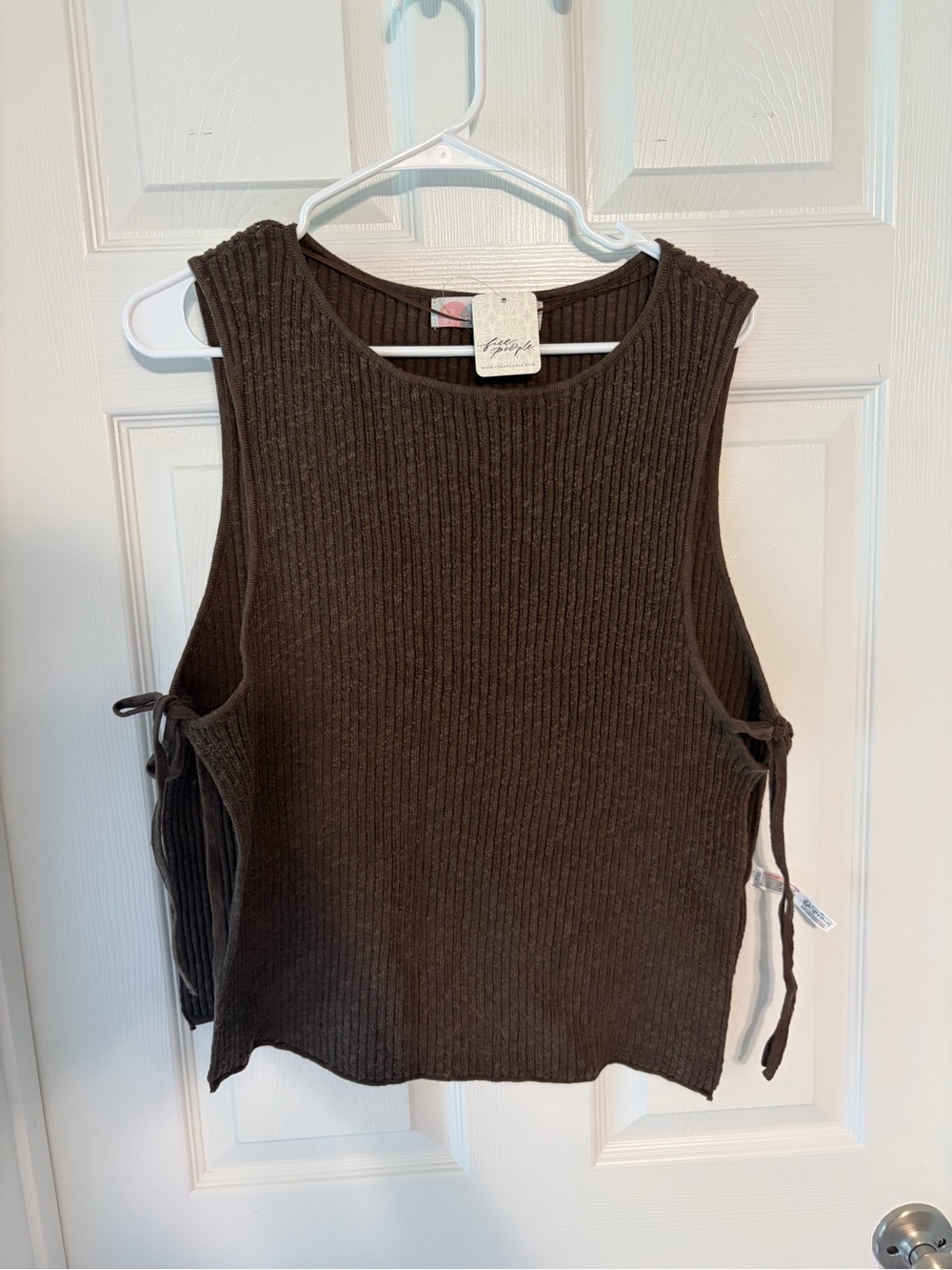 Free People Chocolate Brown Ribbed Sleeveless Tank with Side Ties